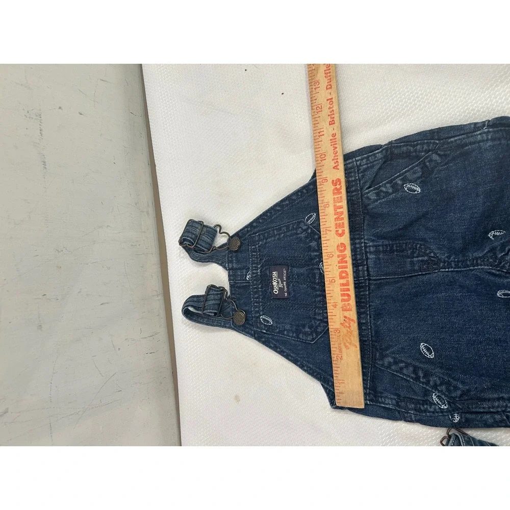 OshKosh B'gosh Shortalls 18M Blue Football Embroidered Denim Overalls Kids